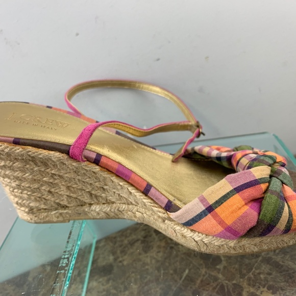 J Crew Italy Plaid Slingback Open Toe Wedge Heel 8 - Picture 3 of 8